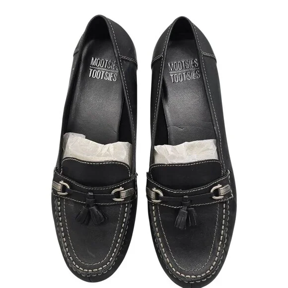 Womens Mootsies Tootsies Black Leather Loafers Flats Size 10W Comfort Slip On - Picture 3 of 12